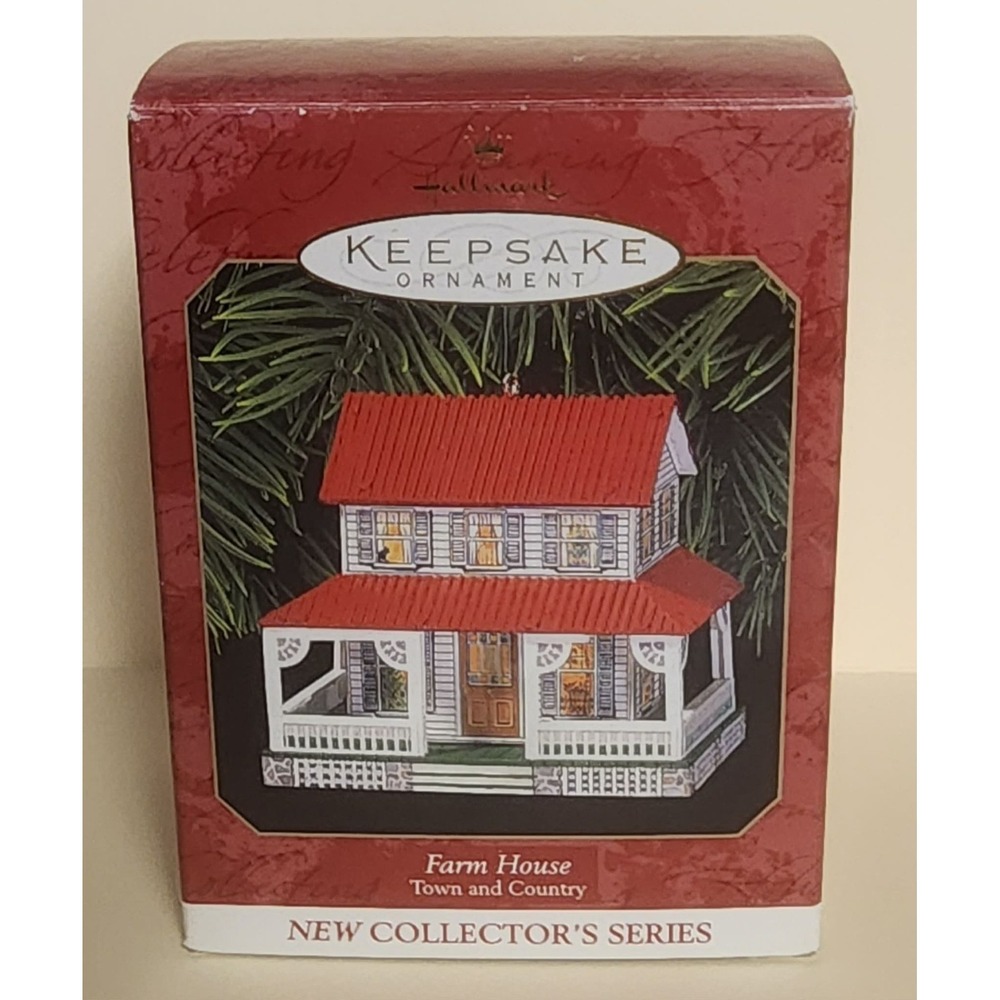Hallmark Farm House Town & Country Christmas Ornament, Pressed Tin, Vintage 1999